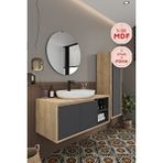 Balneom Gül 100 Cm Banyo Dolabı Ayna Lavabo Boy Dolabı Antrasit