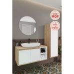 Balneom Gül 100 cm Beyaz Aynalı Lavabo Banyo Dolabı