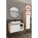 Balneom Gül 80 cm Beyaz Aynalı Lavabo Banyo Dolabı