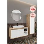Balneom Gül 90 cm Beyaz Aynalı Lavabo Banyo Dolabı