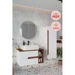 Balneom Koza Beyaz 80 Cm %100 Mdf Banyo Dolabı Ayna Lavabo Boy Dolabı