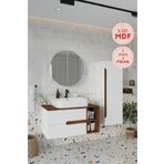 Balneom Koza Beyaz 90 Cm %100 Mdf Banyo Dolabı Ayna Lavabo Boy Dolabı