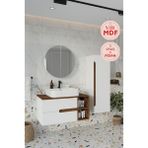 Balneom Koza Beyaz 90 cm Banyo Dolabı+Ayna+Lavabo+Boy Dolabı
