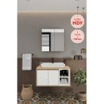 Balneom Lale Beyaz 80 cm Lavabolu Banyo Dolabı + Aynalı Dolap