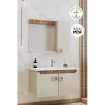 BALNEOM Selvi 80 Cm %100 Mdf Lavabolu Banyo Dolabı Aynalı Dolaplı Üst Dolap Lavabo