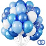 Balon Diyarı 10 adet Lacivert - Açık mavi - Beyaz- Konfetili şeffaf balon , Metalik Pastel Karışık Kaliteli Balon Seti