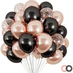 Balon Diyarı 10 adet Siyah şeffaf Konfetili, Krom Rose gold balon Kaliteli Balon Seti - Siyah Gümüş