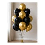 BALON DİYARI 18 Adet Gold Siyah Metalik Balon Buketi – Helyum Uyumlu Parti Balonları