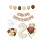 BALON DİYARI 2 Yaş Için Retro Doğum Günü Seti Krem Rakam Folyo Banner Bulut Folyo Balon Balon Bandı Hediyeli