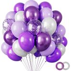 Balon Diyarı 25 adet Lila - Mor - şeffaf Konfetili, balon Kaliteli Balon Seti - Lila - Beyaz