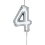 BALON DİYARI 4 Yaş Gümüş Rakam pasta mumu doğum günü yaş mum 9cm