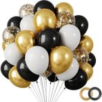 Balon Diyarı 40 adet Siyah - Beyaz- şeffaf - Krom gold balon zinciri,bandı Kaliteli Balon Seti - Siyah - Sarı