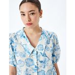 Balon Kol Çiçekli Düğmeli Crop Oversize Gömlek