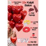 Baloncu Dede 15 Kırmızı Kalpli Balon Seti I Love You Yazılı Balon 10 Kalpli Mum Helyum Uyumlu Sevgili Özel Gün