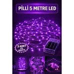 Baloncu Dede 5 Metre Mor Peri Led Işık Pilli Yanıp Sönen Özel Gün Doğum Günü Süslemesi