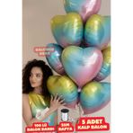 Baloncu Dede Gökkuşağı Kalpli Folyo Balon 5 Adet Helyum Uyumlu Balon Sevgili ve Özel Gün Balon