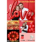Baloncu Dede Kalpli Balon Love Folyo Balon Helyum Uyumlu Kuru Gül Mum Sevgililer Günü Yıl Dönümü Evlilik Teklifi