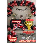 Baloncu Dede Yarış Motoru Temalı Parti Seti - Happy Birthday Yazısı, Motosiklet Balon Doğum Günü Seti