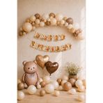 Baloncu Nene Ayıcık Temalı Doğum Günü Balon Seti Karamel Kahverengi Happy Birthday Banner Folyo