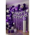 Baloncu Nene Gümüş Happy Birthday Folyo Balon Seti Mor Lila Gümüş Doğum Günü Parti Süsleri