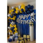 Baloncu Nene Gümüş Happy Birthday Folyo Balon Seti Sarı Lacivert Doğum Günü Parti Süsleri
