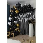 Baloncu Nene Gümüş Happy Birthday Folyo Balon Seti Siyah Gold Gümüş Doğum Günü Parti Seti Süsleri