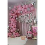 Baloncu Nene Gümüş Happy Birthday Folyo Balon Seti Siyah Şampanya ve Kadeh Balon Pembe Doğum Günü Parti Süsleri