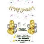 Baloncu Nene Happy Birthday Yazı Banner 2 Adet 7 Li Balon Standı 10 Adet Gümüş 10 Adet Gold Balon Doğum Günü Süs