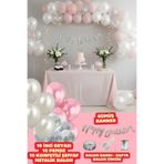 Baloncu Nene Happy Bırthday Yazısı ve 30 Adet Gümüş Konfetili İnci Beyazı Pembe Balon Parti Doğum Günü Konsepti