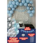 Baloncu Nene Mavi Happy Birthday Banner Balon Seti Arka Fon Mavi Gümüş Konfetili Balon Doğum Günü Parti Set