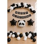 Baloncu Nene Panda Temalı Doğum Günü Balon Seti Siyah Beyaz Happy Birthday Banner Yıldız Folyo