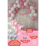 Baloncu Nene Pembe Happy Birthday Banner Balon Seti Arka Fon Pembe İnci Beyazı Konfetili Balon Doğum Günü Parti