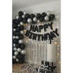 Baloncu Nene Siyah Gümüş Metalik Balon Seti Siyah Folyo Happy Birthday Yazı Gümüş Duvar Perdesi Doğum Günü Seti