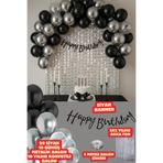Baloncu Nene Siyah Happy Birthday Banner Balon Seti Arka Fon Siyah Gümüş Konfetili Balon Doğum Günü Parti Süsleri