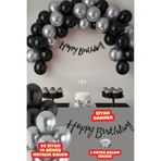 Baloncu Nene Siyah Happy Birthday Banner Balon Seti Siyah Gümüş Balon Doğum Günü Parti Süsleri