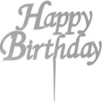 Baloncu Party Dünyası Happy Birthday Pleksi Pasta Süsü Gümüş