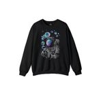 Baloncuk Köpük Tabancası Uzayda Astronot Cosmos Balon Baskılı Sweatshirt Siyah