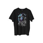 Baloncuk Köpük Tabancası Uzayda Astronot Cosmos Balon Baskılı Tişört Unisex T-shirt Siyah