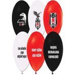 Balonevi 12 Inç 8li Beşiktaş Baskılı Balon - Siyah - Beyaz - Kırmızı - 8 Adet