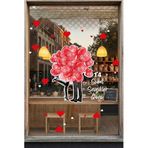 Balonlar İçinde Sevgililer Kalpler Sevgililer Günü Cam Vitrin Sticker, Kendinden Yapışkanlı Dekoratif Duvar ve Cam Çıkartması
