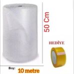 Balonlu Ambalaj Naylonu Pat Pat 50 cm x 10 Metre 40 gr Baloncuklu Havalı Pıtpıt (Koli Bandı Hediye) - şeffaf