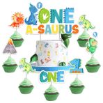 Balterever Bir Saurus Doğum Günü Süslemeleri Bir Saurus Doğum Günü Pastası Cupcake Toppers Dinozor 1. Doğum Günü Malzemeleri Bir Saurus Doğum Günü Malzemeleri
