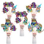 Balterever Neon Gökkuşağı Çita Doğum Günü Süslemeleri 12 adet Leopar Doğum Günü Centerpieces Çubuklar Gökkuşağı Çita Doğum Günü Centerpieces Kızlar ve Kadınlar için Parti Malzemeleri