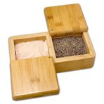Bam & Boo - Doğal Bambu Çok Amaçlı Saklama Kutusu w. Döner Kapak (2 Bölme) - Tuz, Şeker, Baharat, Otlar veya Ofis Malzemeleri için, 21,8 x 10,9 x 7 cm, (B-262-1)