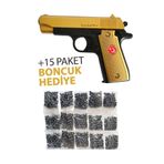 Bambapaw Boncuk Atan Türk Bayraklı Gold Oyuncak Tabanca - Boncuk Atan Oyuncak Tabanca + 15 Paket Boncuk