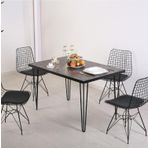 Bambeds Mobilya 60x90 Cm Siyah Mermer Metal Ayak(Tek Masa) Mutfak Masası Balkon Masası Çalışma Masası