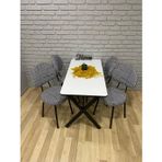 Bambeds Mobilya Masa Takımı, Yemek Masası, Mutfak Masası, Balkon Masası - 60X120 Beyaz 4 Arkalıklı Sandalye