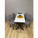 Bambeds Mobilya Masa Takımı, Yemek Masası, Mutfak Masası, Balkon Masası - 60X120 Beyaz 4 Arkalıklı Sandalye