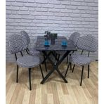 Bambeds Mobilya Masa Takımı, Yemek Masası, Mutfak Masası, Balkon Masası - 60X120 Siyah Mermer 4 Arkalıklı Sandalye