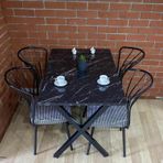 Bambeds Mobilya Masa Takımı, Yemek Masası, Mutfak Masası, Balkon Masası - 60X120 Siyah Mermer 4 Güneş Sandalye